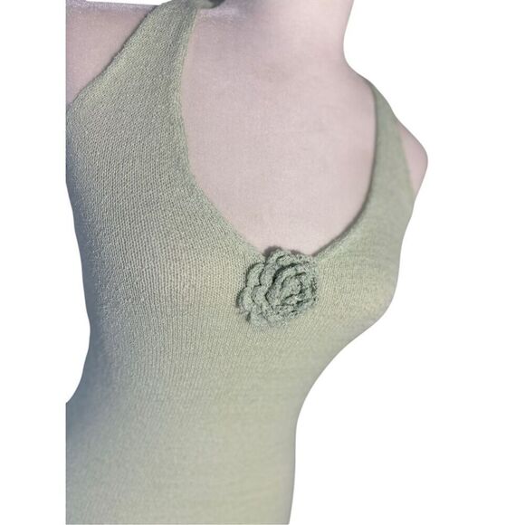 Lime green knitted halter dress with deep slit - XS - Picture 3 of 11